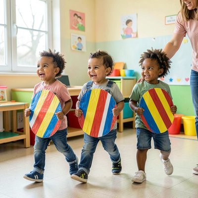 Dzieci maszerują z tarczami