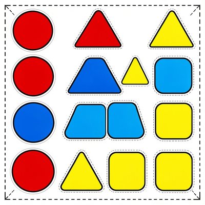 Arkusz z wyciętymi kształtami (koła, trójkąty, kwadraty)