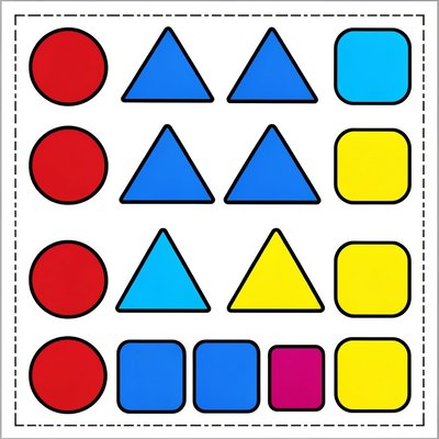 Arkusz z wyciętymi kształtami (koła, trójkąty, kwadraty)
