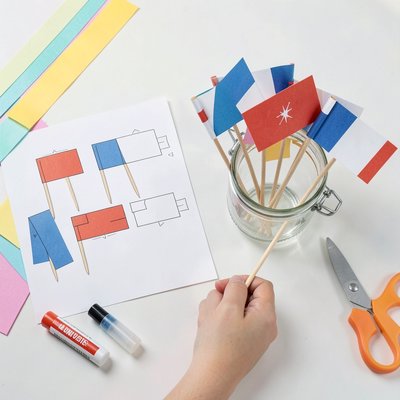 Szablon małej papierowej flagi na patyczku