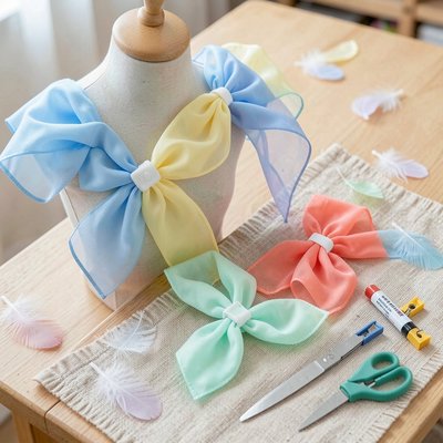 Rekwizyty — kolorowe chusteczki jako skrzydła