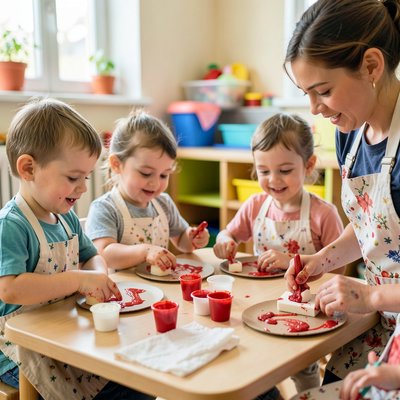 Dzieci malują palcami i gąbką