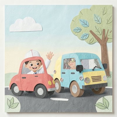 Plakat ilustracyjny — Kierowca i pojazdy