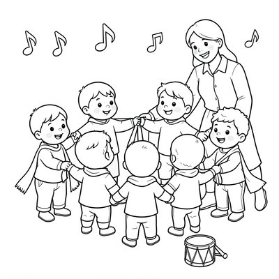 Kolorowanka — Tańczące dzieci w kole