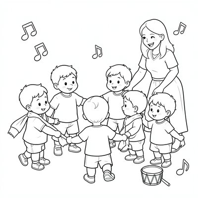 Kolorowanka — Tańczące dzieci w kole