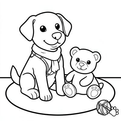 Kolorowanka — Pies ratowniczy z pluszakiem