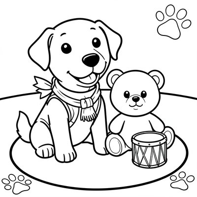 Kolorowanka — Pies ratowniczy z pluszakiem