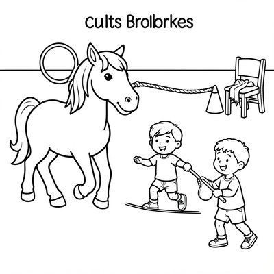 Kolorowanka: koń i dzieci