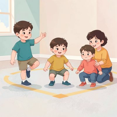 Ilustracja: ćwiczenia równowagi 'Stój jak koń'