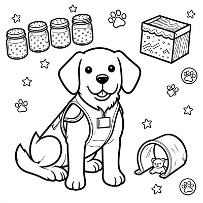 Kolorowanka — Pies ratowniczy i stacje sensoryczne (linia)