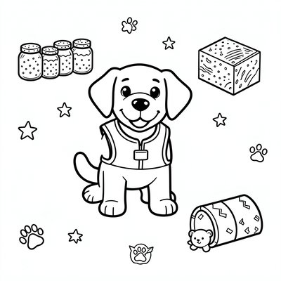 Kolorowanka — Pies ratowniczy i stacje sensoryczne (linia)