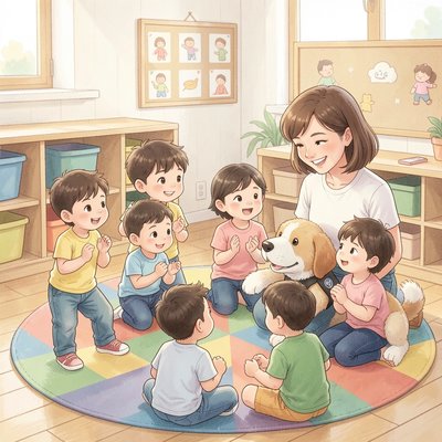 Ilustracja powitania w kole — Merdanie ogonem