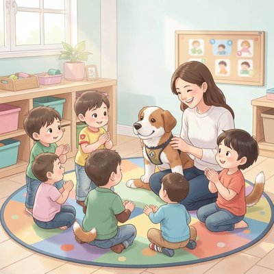 Ilustracja powitania w kole — Merdanie ogonem