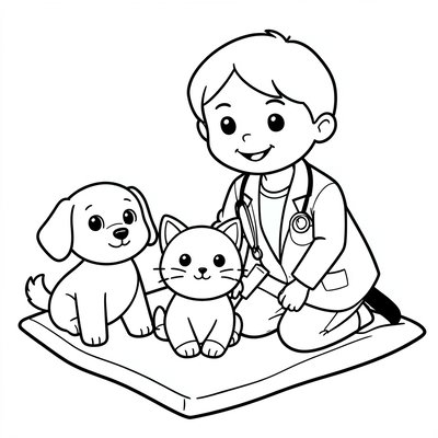 Kolorowanka: weterynarz i pluszaki
