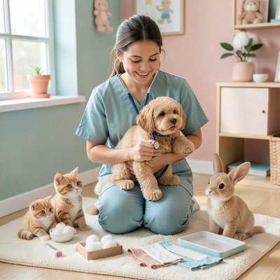 Ilustracja weterynarza w przytulnej klinice