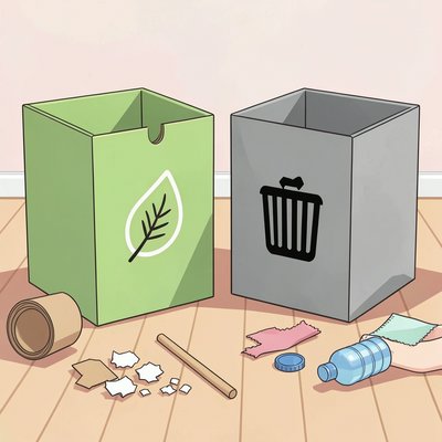 Ilustracja do segregacji — dwa pudełka i przedmioty