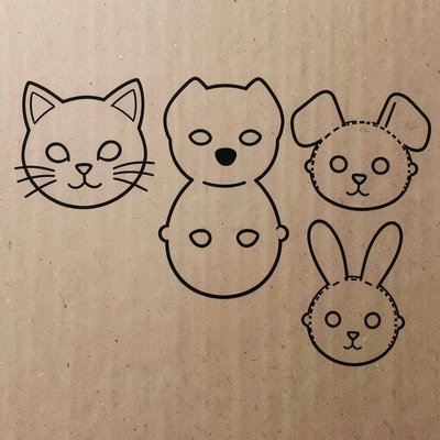 Szablony masek zwierząt (kot, pies, królik) — do wycięcia