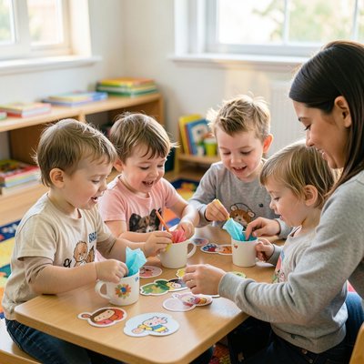 Fotografia dzieci dekorujących filiżanki
