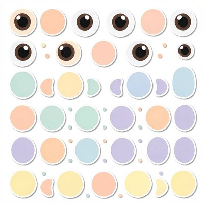 Arkusz elementów do przyklejenia — oczy i kółka