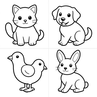 Kolorowanka — proste kontury zwierząt