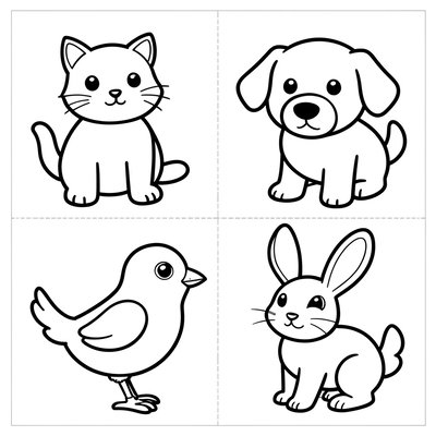 Kolorowanka — proste kontury zwierząt