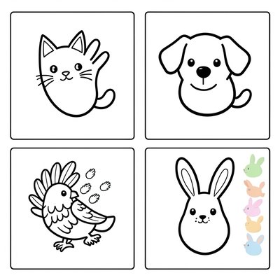 Szablony odcisków dłoni — kot, pies, ptak, królik