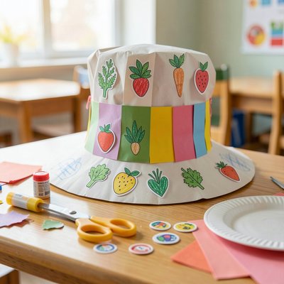 Gotowa, udekorowana czapka kucharska na stole