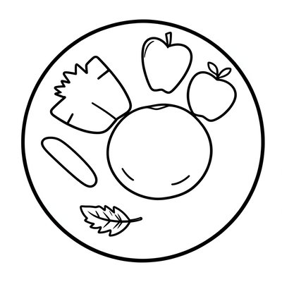 Kolorowanka: talerzyk z potrawą (kontury)