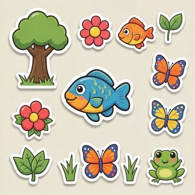 Arkusz naklejek — Zwierzęta i rośliny (przedszkolne)