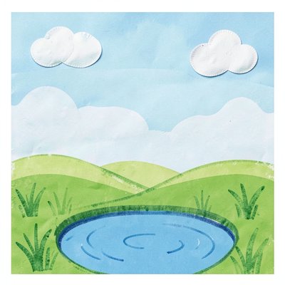 Tło A3 — Niebo, łąka i staw (palcami malowane)