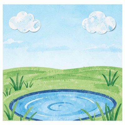 Tło A3 — Niebo, łąka i staw (palcami malowane)