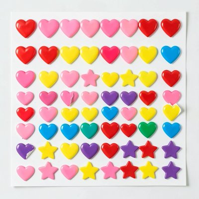 Arkusz naklejek — serca i gwiazdki w różnych rozmiarach