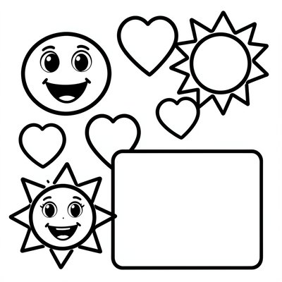 Proste kontury do kolorowania — twarze i serca