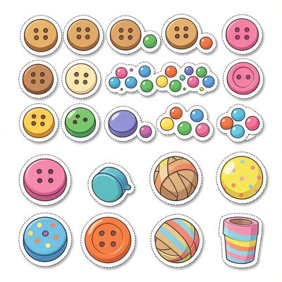 Szablony elementów do ważenia — karty z guzikami i koralikami