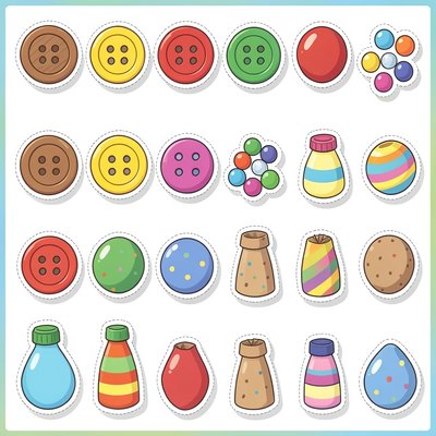 Szablony elementów do ważenia — karty z guzikami i koralikami