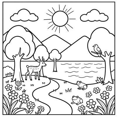 Kolorowanka: Park Narodowy — prosty krajobraz