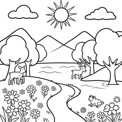 Kolorowanka: Park Narodowy — prosty krajobraz