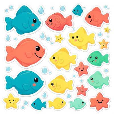 Arkusz naklejek: rybki i motywy wodne