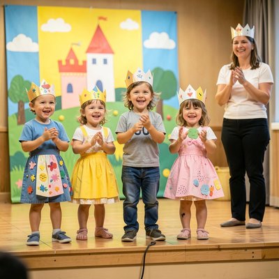 Królewski pokaz — grupa dzieci w koronach