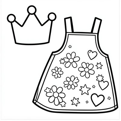 Strona do kolorowania: korona i sukienka
