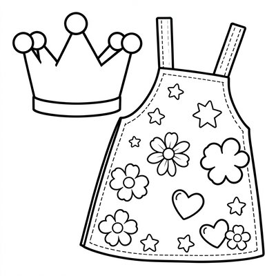 Strona do kolorowania: korona i sukienka