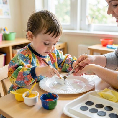 Dziecko maluje talerzyk (aktywność)