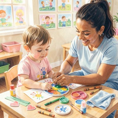 Obrazek dekoracyjny: scena zajęć – dziecko robi laurkę