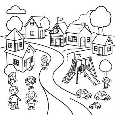 Kolorowanka — Miasteczko do pokolorowania