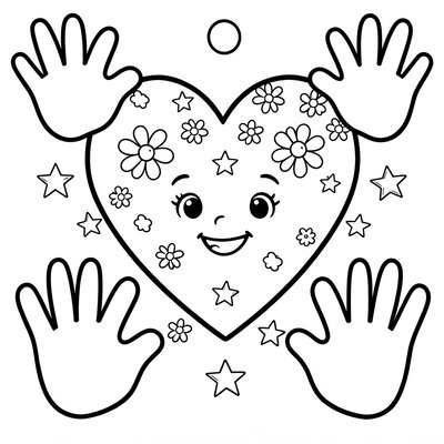 Kolorowanka — Serce przyjaźni z motywami