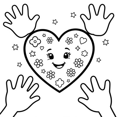 Kolorowanka — Serce przyjaźni z motywami