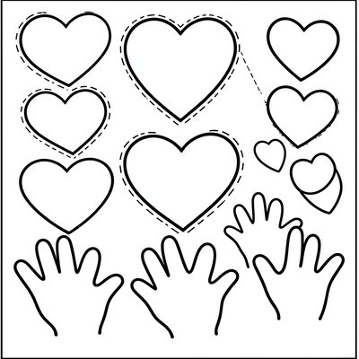 Szablony do wycięcia — serca i dłonie (strona A4)
