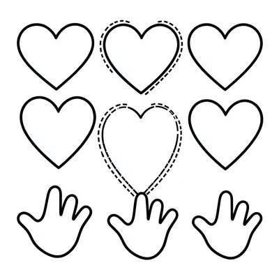 Szablony do wycięcia — serca i dłonie (strona A4)