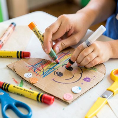 Zbliżenie pracy dziecka — ozdabianie serca