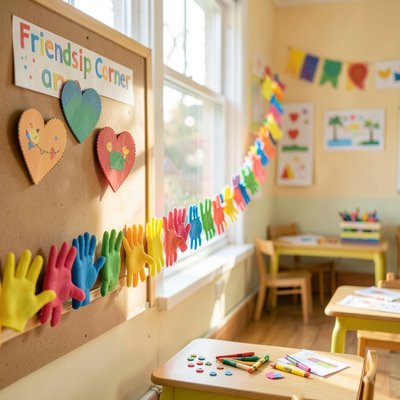 Zdjęcie dekoracji — kącik Przyjaźni z łańcuchem dłoni